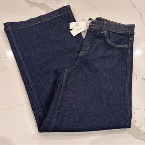 Spanx Wide Leg Pull On Jeans Womens L Raw Indigo High Rise Shapewear Stretch New